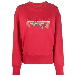 Givenchy Red Crewneck with Floral Graphic